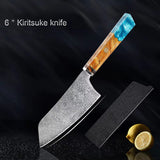 Seiki (清木) Japanese Damascus Steel Knife With Blue Resin Handle