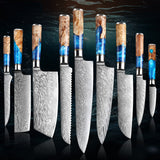SAKUTO (作東) Japanese Damascus Steel Kitchen Knife Set With Resin Handle