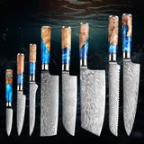 SAKUTO (作東) Japanese Damascus Steel Kitchen Knife Set With Resin Handle