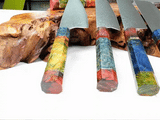 SAKUTO (久拓) Japanese Damascus Steel Kitchen Knife With Coloured Octagonal Handle