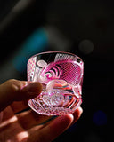 Hand-Carved Edo Kiriko "Plum Red" Crystal Spirit Glass