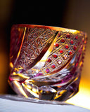 Hand-Carved Edo Kiriko "Plum Red" Crystal Spirit Glass