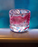 Hand-Carved Edo Kiriko "Plum Red" Crystal Spirit Glass
