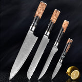 SAKUTO (作東) Japanese Damascus Steel Kitchen Knife Set With Coloured Black Handle