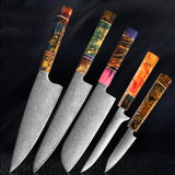 SAKUTO (久拓) Japanese Damascus Steel Kitchen Knife With Coloured Octagonal Handle