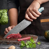 Okugai (おくがい) Damascus Steel Kitchen Knife with Abalone Handle