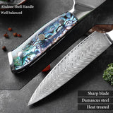 Okugai (おくがい) Damascus Steel Kitchen Knife with Abalone Handle