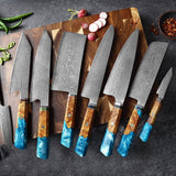 Seiki (清木) Japanese Damascus Steel Knife With Blue Resin Handle