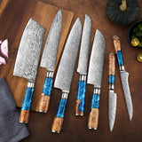 SAKUTO (作東) Japanese Damascus Steel Kitchen Knife Set With Resin Handle