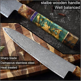 SAKUTO (久拓) Japanese Damascus Steel Kitchen Knife With Coloured Octagonal Handle