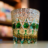 Edo Kiriko Handcrafted Emerald Fluorite Whisky Glass – A Verdant Glimmer of Radiance