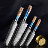 SAKUTO (作東) Japanese Damascus Steel Kitchen Knife Set With Resin Handle
