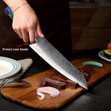 SAKUTO (久拓) Japanese Damascus Steel Kitchen Knife With Coloured Octagonal Handle