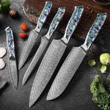 Okugai (おくがい) Damascus Steel Kitchen Knife with Abalone Handle