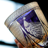 Personalized Edo Kiriko Handcrafted Violet Peacock Whisky Glass – A Royal Bloom in Crystal