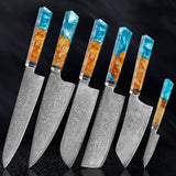 Seiki (清木) Japanese Damascus Steel Knife With Blue Resin Handle