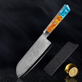 Seiki (清木) Japanese Damascus Steel Knife With Blue Resin Handle