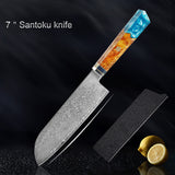 Seiki (清木) Japanese Damascus Steel Knife With Blue Resin Handle