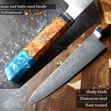 Seiki (清木) Japanese Damascus Steel Knife With Blue Resin Handle