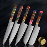 SAKUTO (久拓) Japanese Damascus Steel Kitchen Knife With Coloured Octagonal Handle