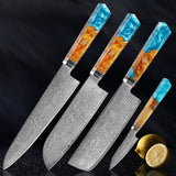Seiki (清木) Japanese Damascus Steel Knife With Blue Resin Handle