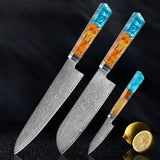 Seiki (清木) Japanese Damascus Steel Knife With Blue Resin Handle