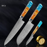 Seiki (清木) Japanese Damascus Steel Knife With Blue Resin Handle