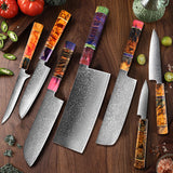 SAKUTO (久拓) Japanese Damascus Steel Kitchen Knife With Coloured Octagonal Handle