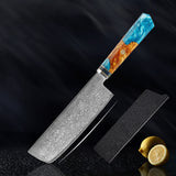 Seiki (清木) Japanese Damascus Steel Knife With Blue Resin Handle