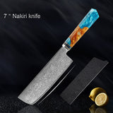 Seiki (清木) Japanese Damascus Steel Knife With Blue Resin Handle