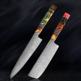 SAKUTO (久拓) Japanese Damascus Steel Kitchen Knife With Coloured Octagonal Handle