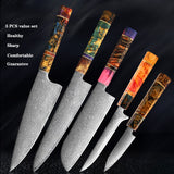 SAKUTO (久拓) Japanese Damascus Steel Kitchen Knife With Coloured Octagonal Handle