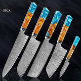 Seiki (清木) Japanese Damascus Steel Knife With Blue Resin Handle