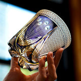 Personalized Edo Kiriko Handcrafted Violet Peacock Whisky Glass – A Royal Bloom in Crystal
