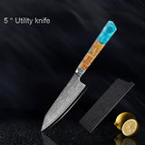 Seiki (清木) Japanese Damascus Steel Knife With Blue Resin Handle