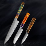 SAKUTO (久拓) Japanese Damascus Steel Kitchen Knife With Coloured Octagonal Handle