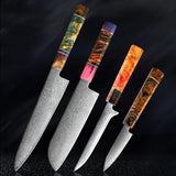 SAKUTO (久拓) Japanese Damascus Steel Kitchen Knife With Coloured Octagonal Handle