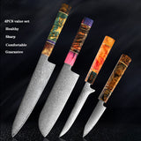 SAKUTO (久拓) Japanese Damascus Steel Kitchen Knife With Coloured Octagonal Handle