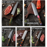 SAKUTO (久拓) Japanese Damascus Steel Kitchen Knife With Coloured Octagonal Handle