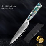 Okugai (おくがい) Damascus Steel Kitchen Knife with Abalone Handle