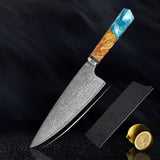 Seiki (清木) Japanese Damascus Steel Knife With Blue Resin Handle