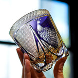 Personalized Edo Kiriko Handcrafted Violet Peacock Whisky Glass – A Royal Bloom in Crystal