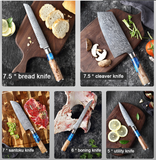 SAKUTO (作東) Japanese Damascus Steel Kitchen Knife Set With Resin Handle