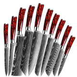 Fujin 10 Pcs Handmade Chef's Knife Damascus Pattern HC Steel Chef's Set with Sheath