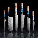 SAKUTO (作東) Japanese Damascus Steel Kitchen Knife Set With Resin Handle