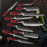 Fujin 10 Pcs Handmade Chef's Knife Damascus Pattern HC Steel Chef's Set with Sheath