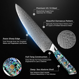 Okugai (おくがい) Damascus Steel Kitchen Knife with Abalone Handle