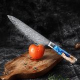 Gyuto (ぎゅうとう) Japanese Damascus Steel Knife with Coloured Blue Handle