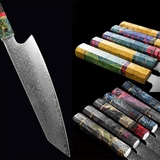 Kiritsuke ( きりつけ) Japanese Knife Damascus Steel with Coloured Ebony Handle