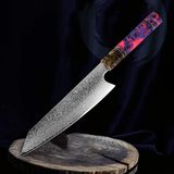 Kiritsuke ( きりつけ) Japanese Knife Damascus Steel with Coloured Ebony Handle